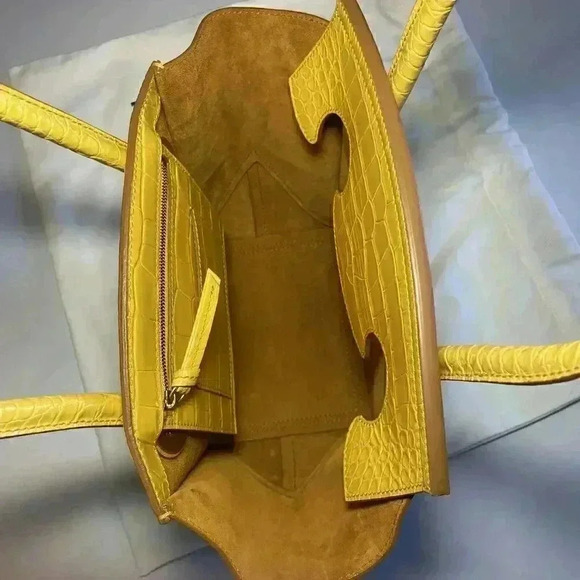 Proenza Schouler Croc Embossed Leather Pipe Tote Bag Small Yellow Citrus Purse - Picture 9 of 15